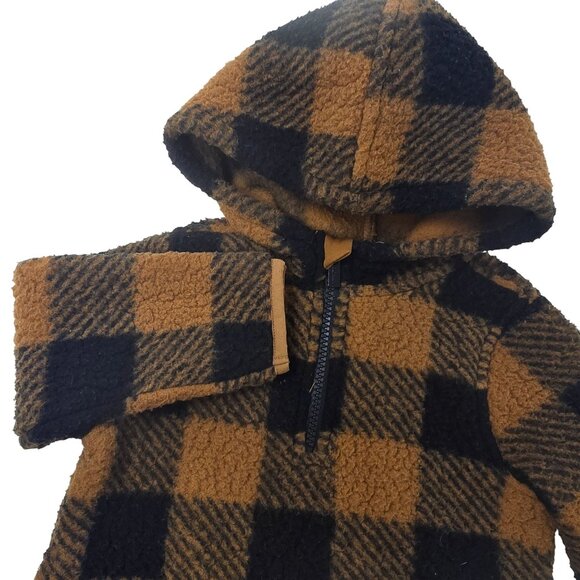 Old Navy Toddler Hooded Pullover Jacket 18-24M Brown & Black Plaid Polyester - Picture 1 of 5